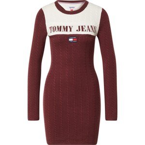 Úpletové šaty Tommy Jeans bordó / bílá