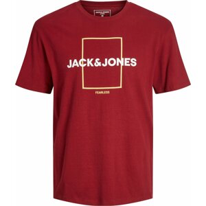 Tričko 'EXPLORED' jack & jones světle žlutá / červená / bílá