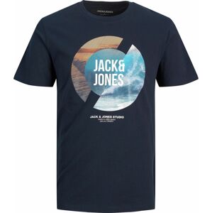 Tričko 'Tresor' jack & jones noční modrá / světlemodrá / světle hnědá / bílá