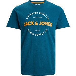 Tričko 'ANWAR' jack & jones petrolejová / oranžová / bílá