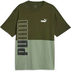 Funkční tričko 'POWER' Puma khaki / pastelově zelená / černá / bílá