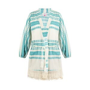 IZIA Kimono  tyrkysová / přírodní bílá
