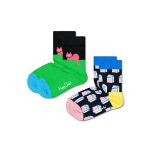 Happy Socks Ponožky 'Cat' modrá / zelená / světle růžová / černá