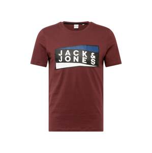 JACK & JONES Tričko 'SHAUN'  vínově červená / bílá / černá / modrá