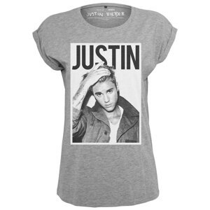 Merchcode Tričko 'Justin Bieber'  šedý melír / bílá / černá