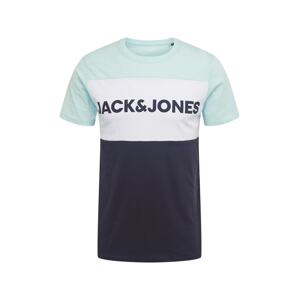 JACK & JONES Tričko  aqua modrá / bílá / námořnická modř