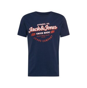 JACK & JONES Tričko  marine modrá / bílá / světle červená