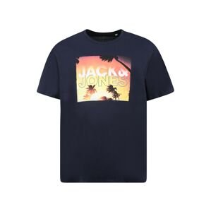 Jack & Jones Plus Tričko  tmavě modrá / bílá / lososová / žlutá