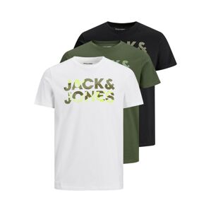 JACK & JONES Tričko 'JJSOLDIER'  černá / bílá / tmavě zelená / limetková
