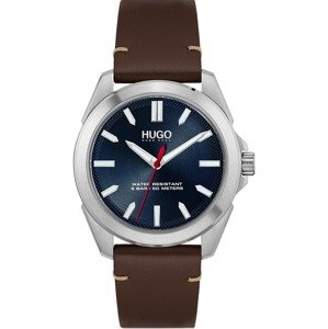 HUGO Analogové hodinky 'Adventure' námořnická modř / tmavě hnědá / červená / stříbrná