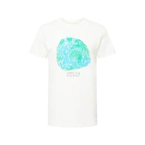 DEDICATED. Tričko 'Stockholm Crayon Globe'  bílá / světlemodrá / trávově zelená